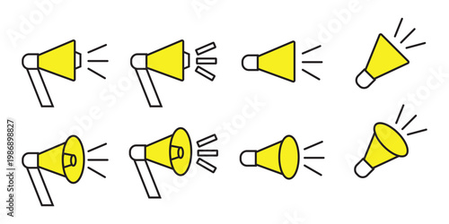 Set of Yellow Megaphone and Loudspeaker Icons for Announcements vector set