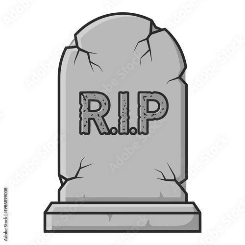 Gray cartoon tombstone with RIP text on white background icon