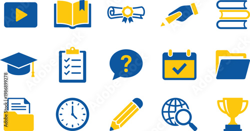 Education e-learning study icon set online course school learning knowledge academic vector modern flat design collection pack bundle icons