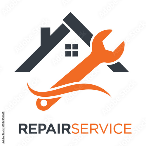Repair service logo with wrench and house icon  maintenance symbol icon