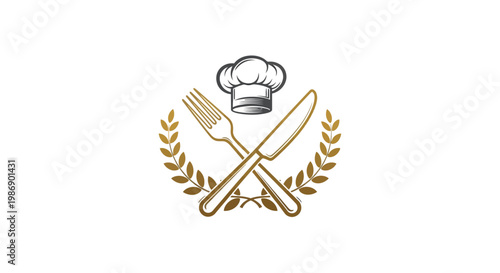 Kitchen Utensils Chef Hat Logo Symbol.