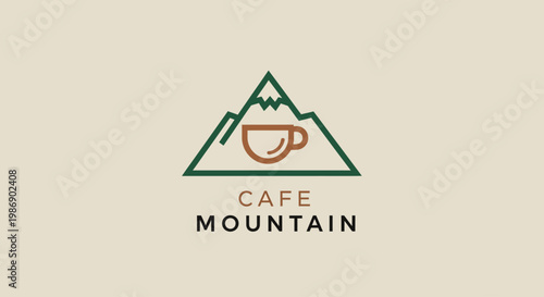 Brown coffee cup with mountain logo.