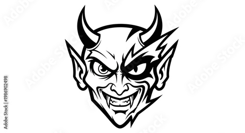 A cartoonish illustration of a devil's face.