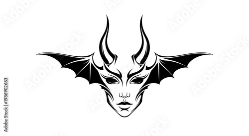 A black and white illustration of a demonic creature.