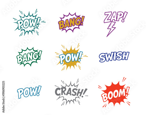 Colorful Comic Sound Effect Word Collection for Action and Pop Art Design