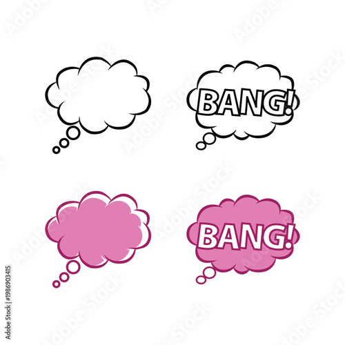 Pop Art Comic Style Thought and Speech Bubble Illustrations with Bold Sound Effects