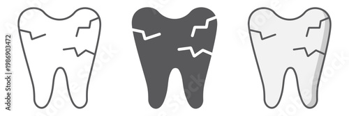 Cracked tooth line icon, mouth and dental, damaged tooth sign, vector graphics, a linear pattern on a white background.