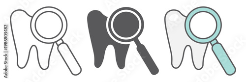 Teeth examination line icon, mouth and dental, lens and tooth sign, vector graphics, a linear pattern on a white background.