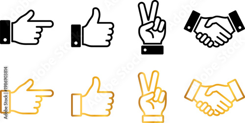 Collection of flat design hand gestures showing approval, likes, and agreement, ideal for social media, marketing, and user interface design projects.