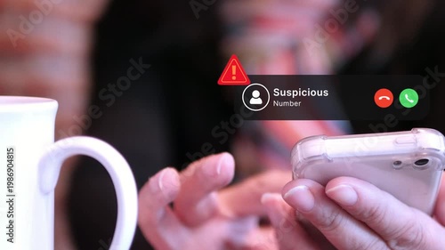 Organized cyber crime network illegal hacker spam scam fraud making anonymous calls on smartphone mobile phone cybersecurity online activity incoming threat fake news alert digital user protection