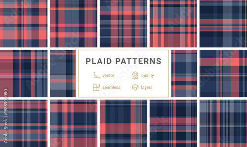 Plaid pack for industrial textile production and creative design applications. Vector patterns suit fashion, upholstery, home textiles, and digital projects.