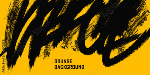A dynamic yellow background with bold black grunge brush strokes and the words 'GRUNGE BACKGROUND' in black text