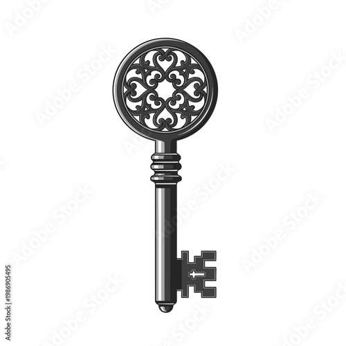 Antique Ornate Key, Vintage Skeleton Key, Metal Lock Opener, Isolated