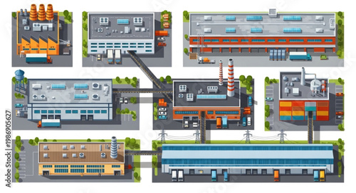 Industrial Complex - A Detailed Aerial View of Factories and Warehouses.