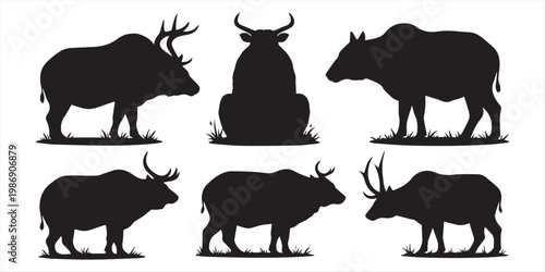 Big mammals of the northern lands vector silhouettes collection