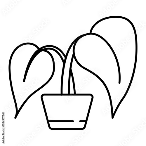 icon of potted taro plant in line style designed for agriculture apps gardening content and tropical plant branding