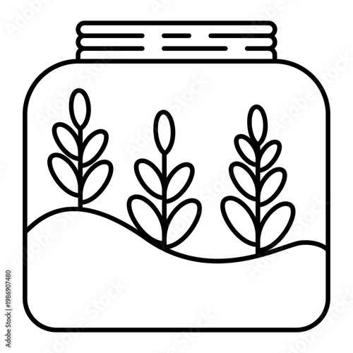icon of terrarium in a plant in line style designed for botanical apps eco lifestyle branding and minimal decor