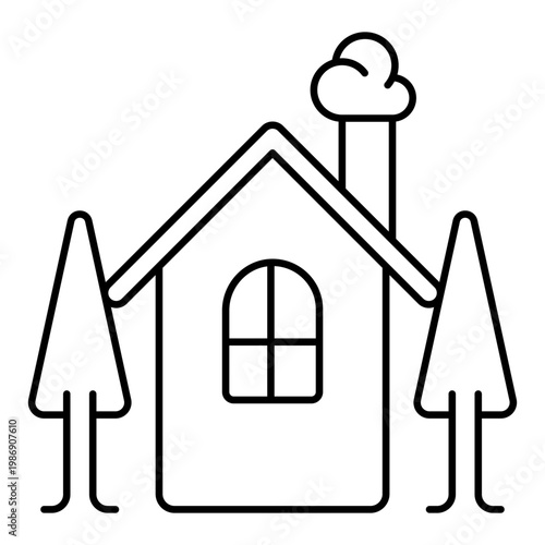 icon of house and tree in line style designed for real estate apps eco living branding and home content