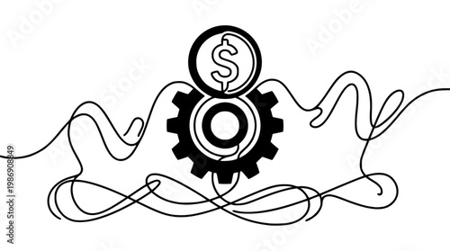 Vector graphic of gear with dollar sign and swirling lines