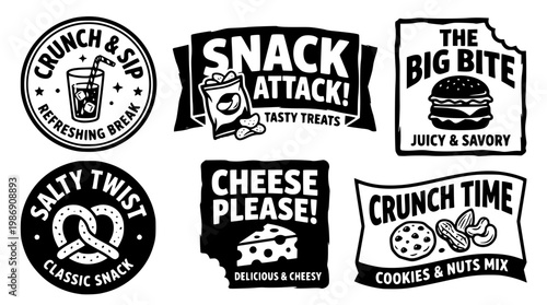 Vector graphic illustration of snack food labels and logos