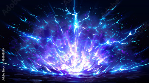 Dynamic Blue Lightning Explosion and Magical Energy Blast