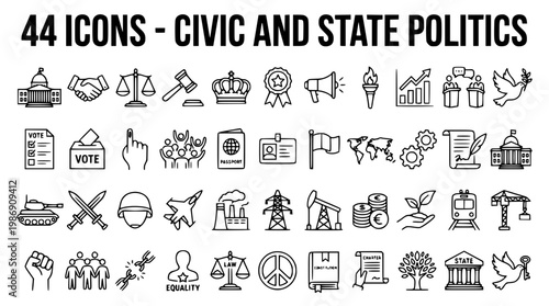Civic and state politics icons in a vector graphic design