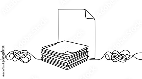 Stack of papers with a single sheet standing upright nearby
