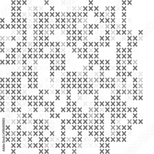A visually striking composition of gray xs on a white background forming a complex pattern