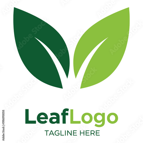 Green leaf logo design with text on white background icon