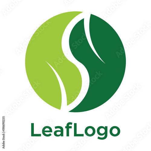 Green leaf logo design with two shades on white background icon