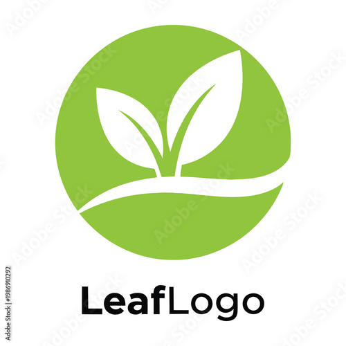 Green leaf logo with sprouting leaves in a circle  eco friendly symbol icon