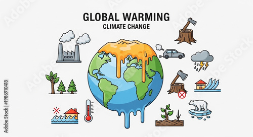 Global Warming and Climate Change Illustration Depicting Environmental Issues.