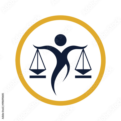 Justice balance scale icon with human figure  law and equality symbol icon