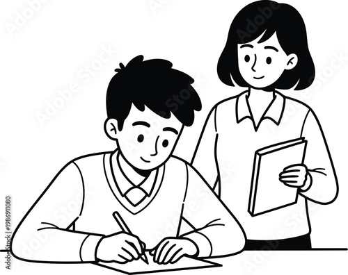 Teacher assisting student with homework