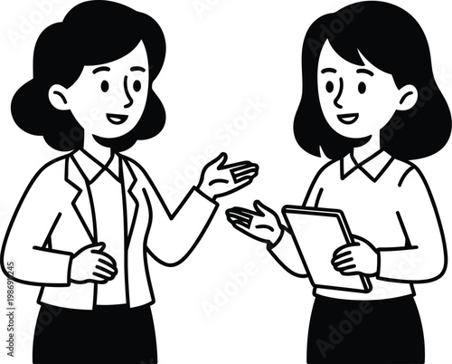 Two women discussing document