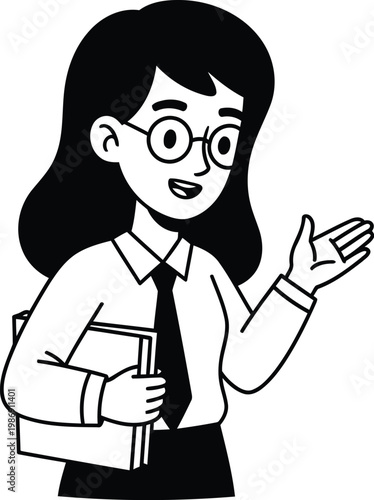 Young businesswoman holding book and gesturing