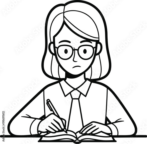 Woman studying with a frustrated expression