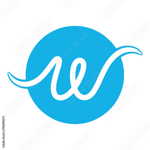 Simple blue circle with white wave symbol on white background icon