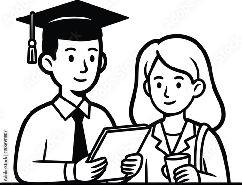 Graduate and teacher discussing project together