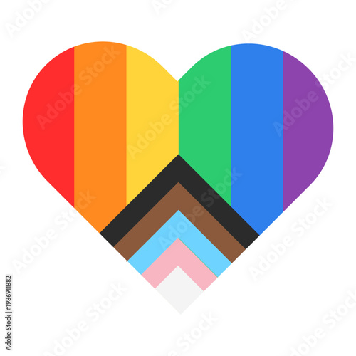 Progress Pride Flag Heart Icon – LGBTQ Rainbow Love Symbol with Inclusive Transgender and Diversity Colors