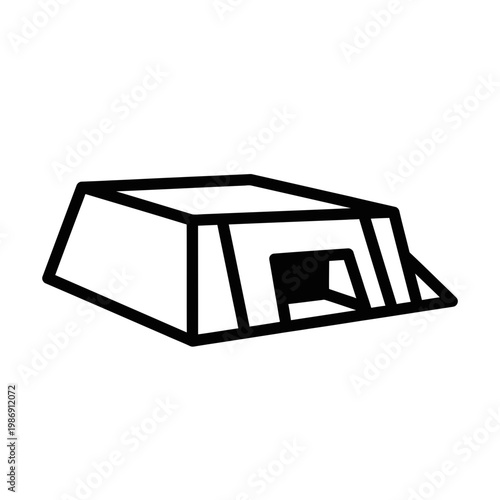 black and white bunker icon, simple shelter structure