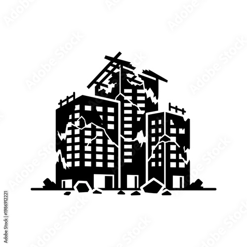 damaged urban landscape with broken building