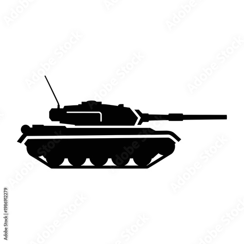 black tank silhouette icon with long gun barrel