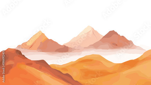 Simien Mountains. Simien Mountains hand drawn watercolor illustration on white background