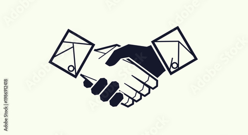 Handshake with envelopes, business agreement.