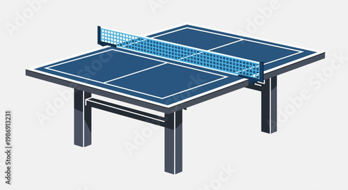 a blue ping pong table with net.