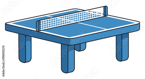 a blue ping pong table with net.