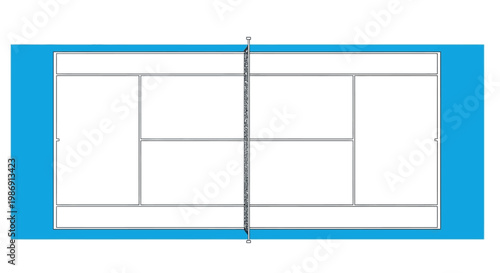 Tennis court diagram with blue borders.