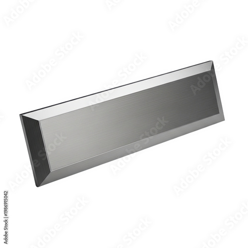 Brushed metal rectangular object with angled corners isolated on transparent background