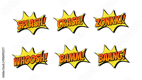 Comic Book Sound Effects Collection Splash, Whoosh, Crash, Bam, Bang, Zonk